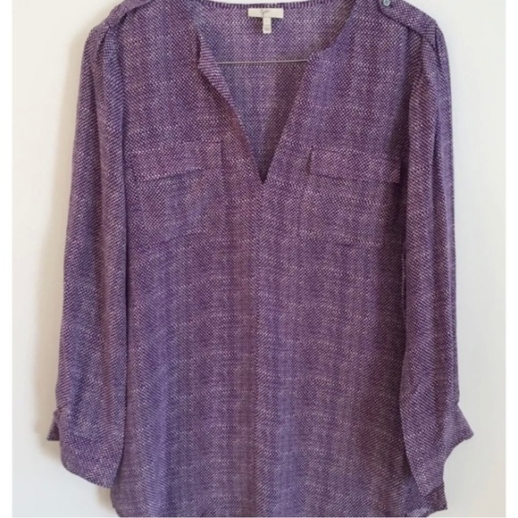 Joie Sz S Purple 100% Silk Blouse Utility Top Military Rare - Picture 3 of 7